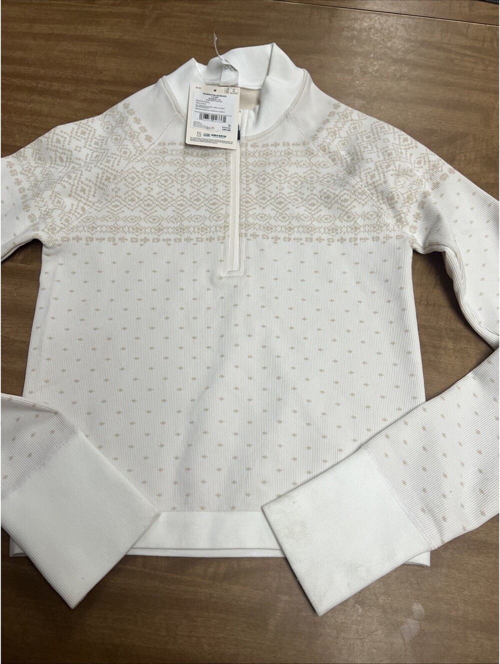 DSG Women's Momentum Seamless 1/4 Zip Fair Isle Top White Beige Size XS